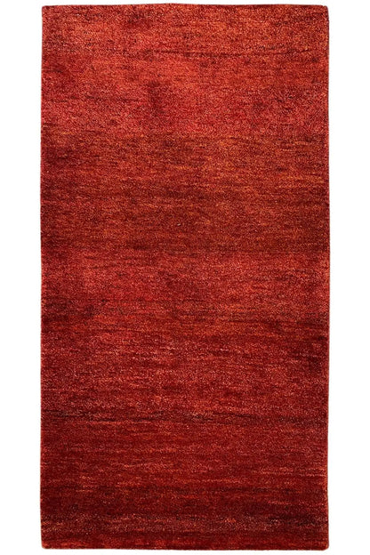 Gabbeh rug 145 x 72 cm: red, tightly woven rug with a fine surface texture