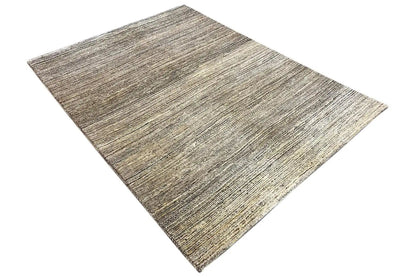 Gabbeh rug, flat weave in gray with beige and yellowish-brown lines