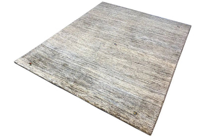 Rectangular Gabbeh rug, beige pile with gray-brown stripes