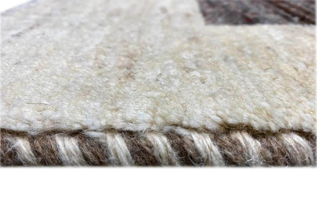 Gabbeh rug 87x55 cm, border with fringes made of beige and dark yarn