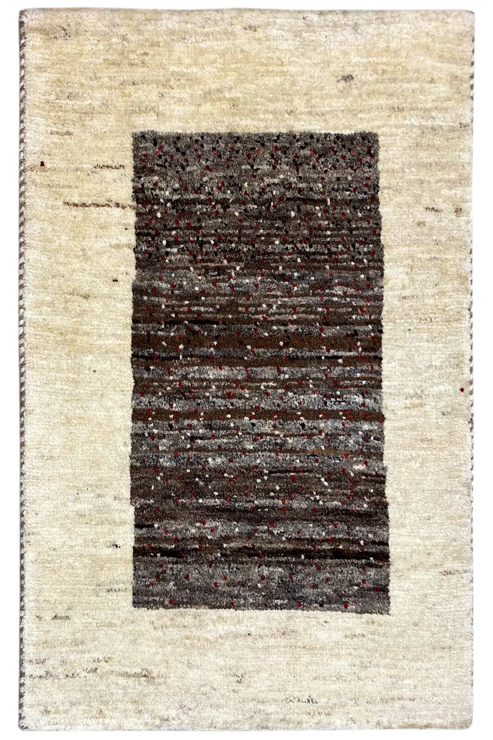Gabbeh rug 87x55 cm with a beige border and dark rectangular pattern