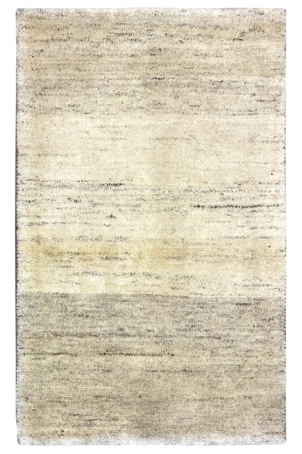 Gabbeh rug 102x63 cm, light beige with a fine linear pattern and fringes