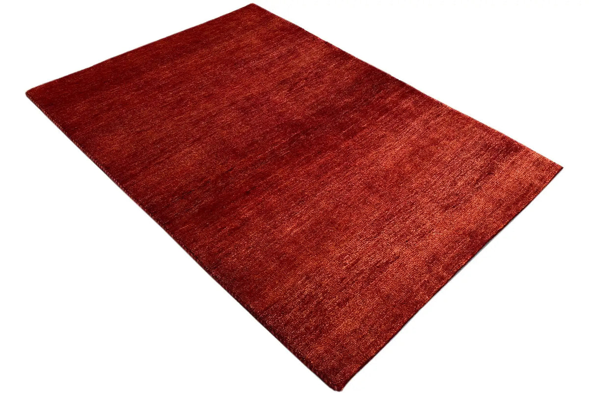 Gabbeh rug 151x106 cm, red woven rug with visible edge, diagonal