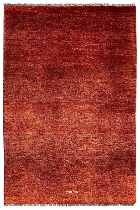 Gabbeh rug (175x114 cm), reddish brown, short pile with fringes along the edge