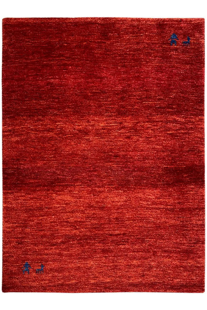 Red Gabbeh rug 139x100 cm with blue ornaments, flat-woven