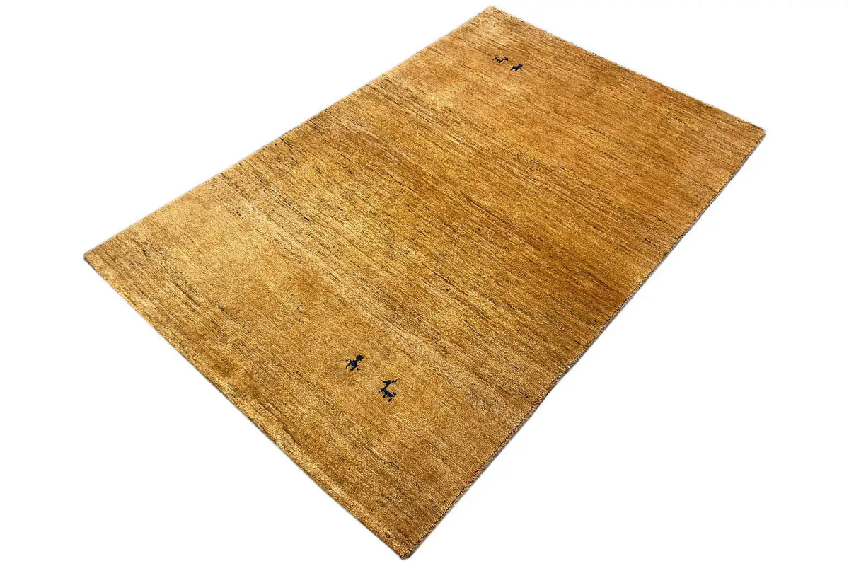 Gabbeh rug (153x97 cm), ochre brown with small dark blue motifs