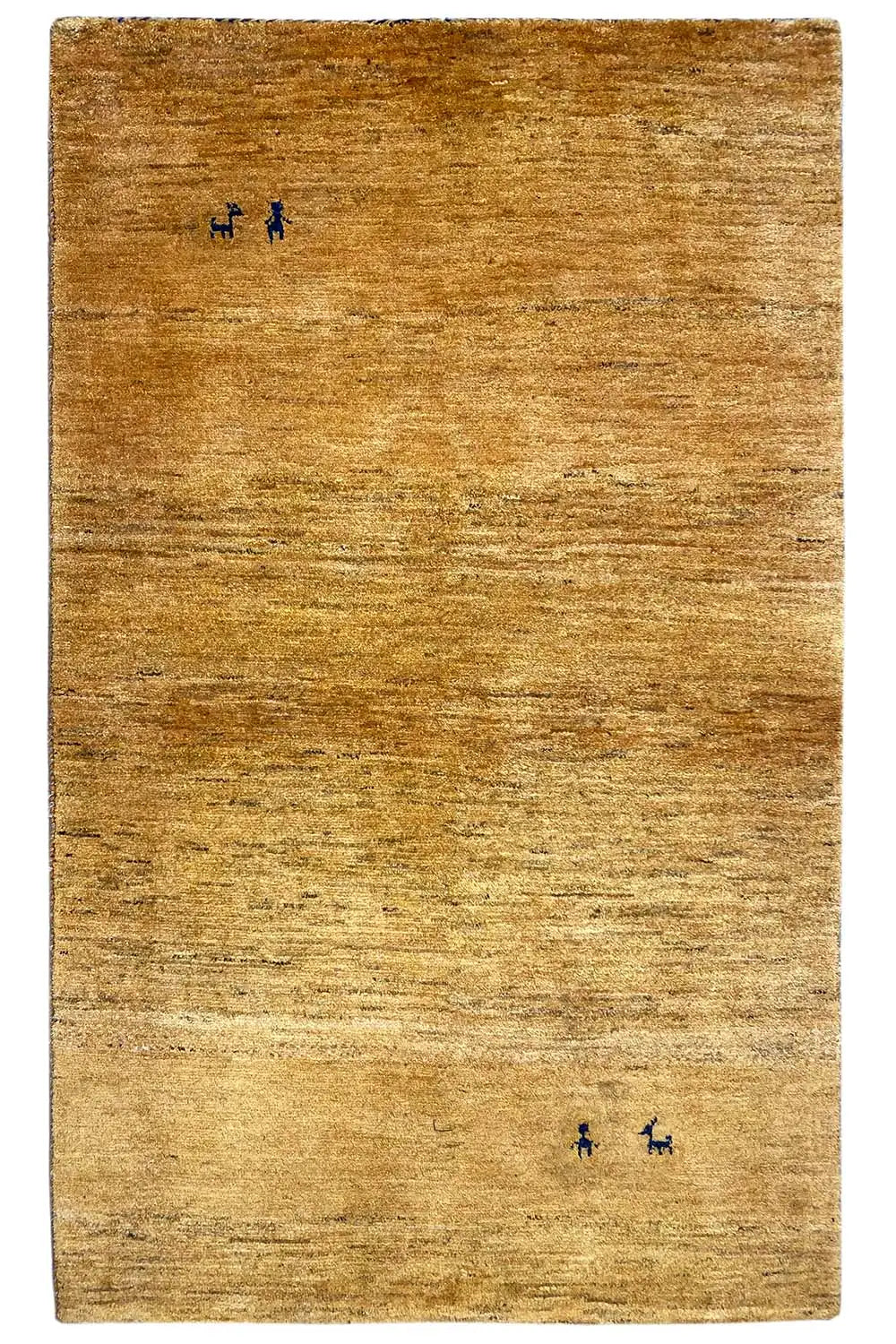 Gabbeh rug (153x97 cm) in ochre brown with dark patterns in the corners