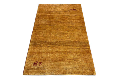 Rug 122x80 cm, brown-gold, diagonally oriented, red animal and plant symbols