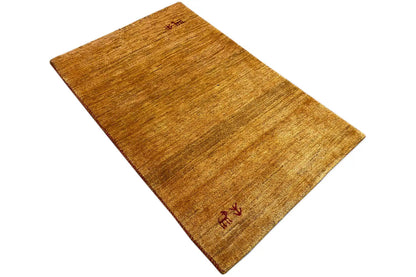 Rug 122x80 cm, brown-gold, diagonal, red animal and plant symbols