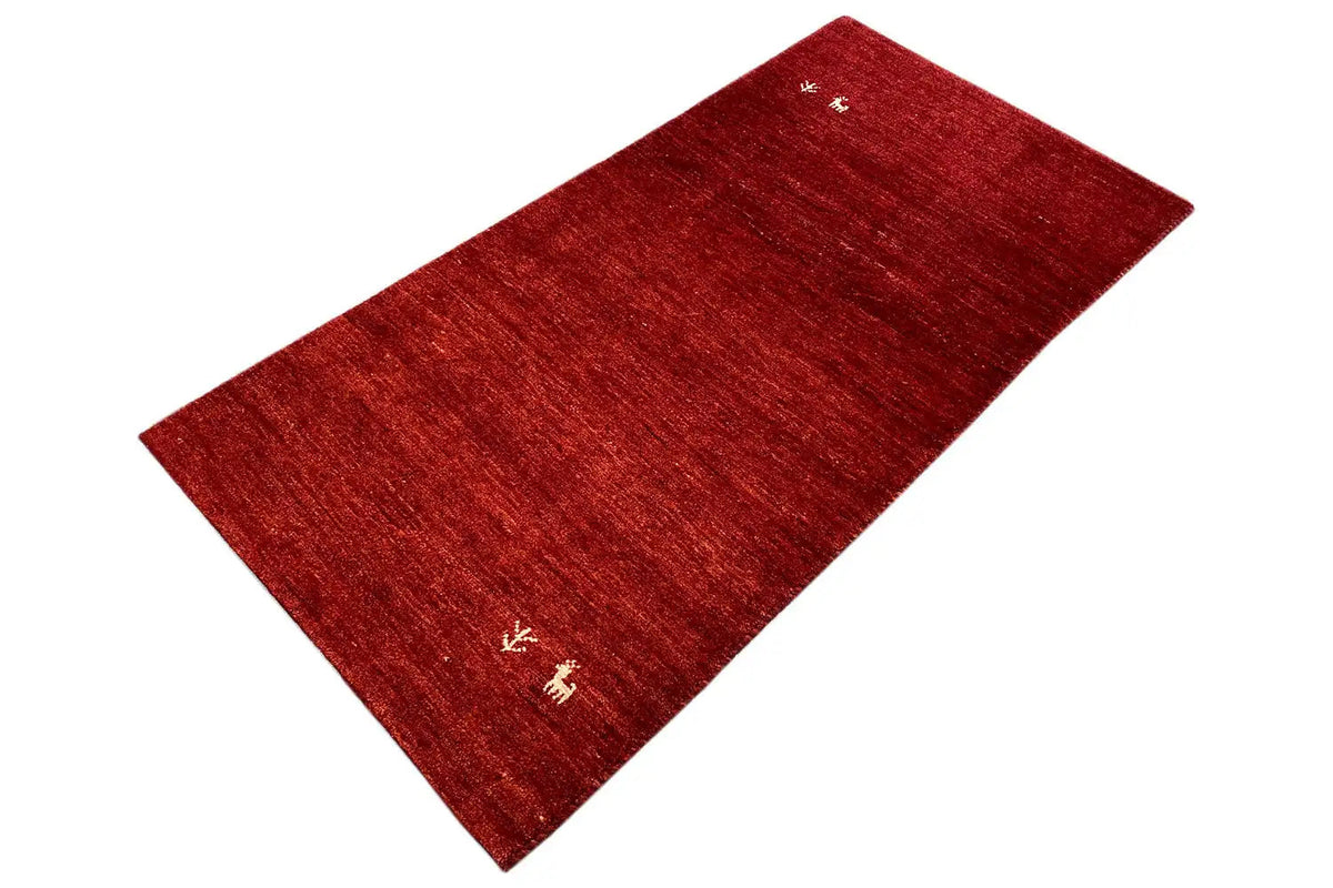 Gabbeh rug 142x69 cm, red rug with small white ornaments across the surface