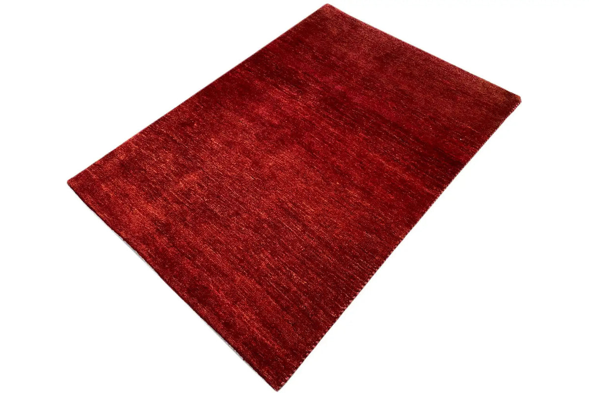 Gabbeh rug 112x81 cm, red rug viewed from above, even texture