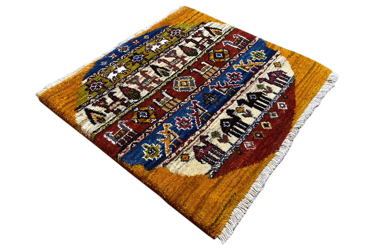 Gabbeh-Lori rug (58x56 cm), diagonal, multicolored ornamental pattern