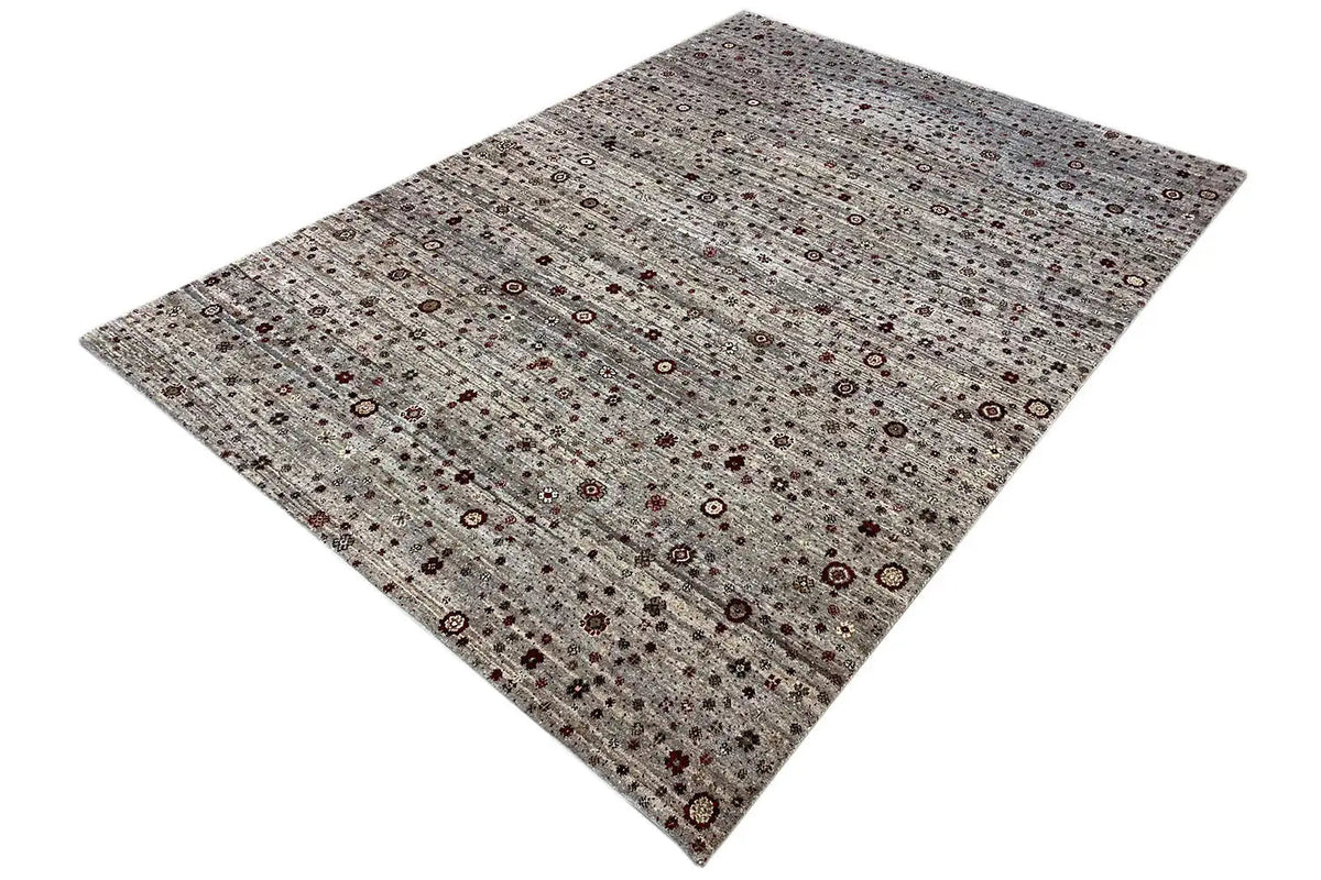 Gabbeh Lori rug, gray-brown with a small pattern, laid flat