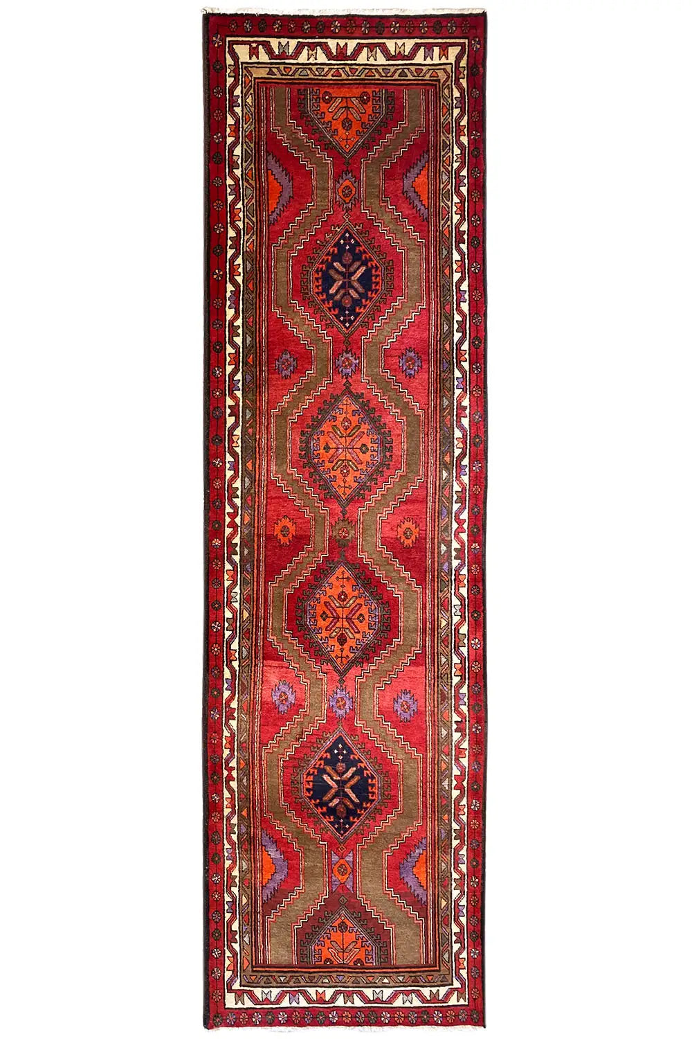 Hamadan runner in a narrow design: red field with a vertical ornament and decorative border
