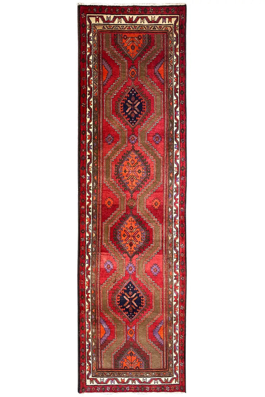 Hamadan runner in a narrow design: red field with a vertical ornament and decorative border