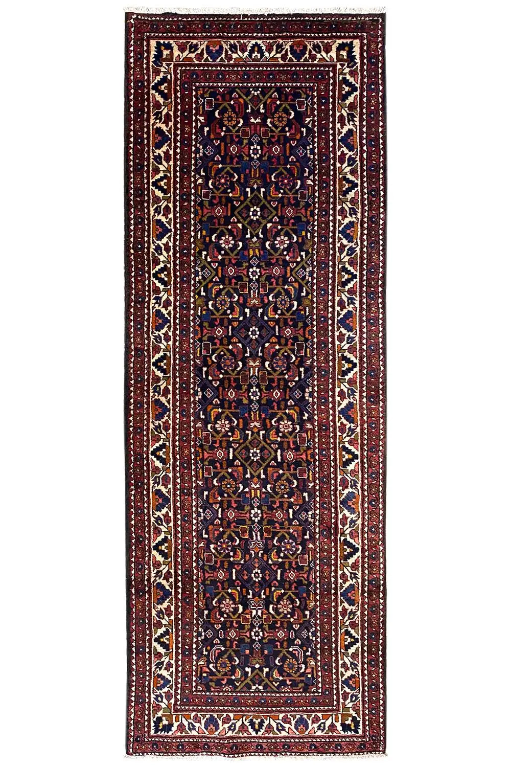 Hamadan runner, 325x110 cm, dark-bordered and medallion Oriental rug
