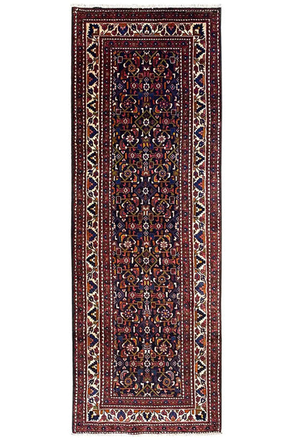 Hamadan runner, 325x110 cm, dark-bordered and medallion Oriental rug