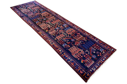 Hamadan runner, rectangular, blue-violet field with a multicolored ornamental pattern