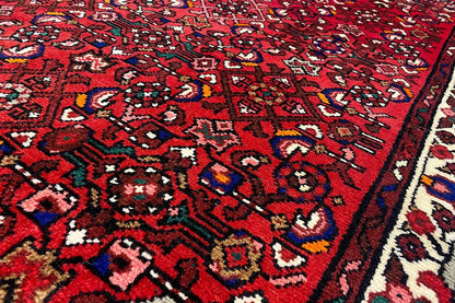 Hamadan runner with red, blue and white ornamental pattern, short pile