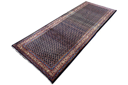 Hamadan runner, flat-woven, dark blue pattern with decorative border, 311x115 cm