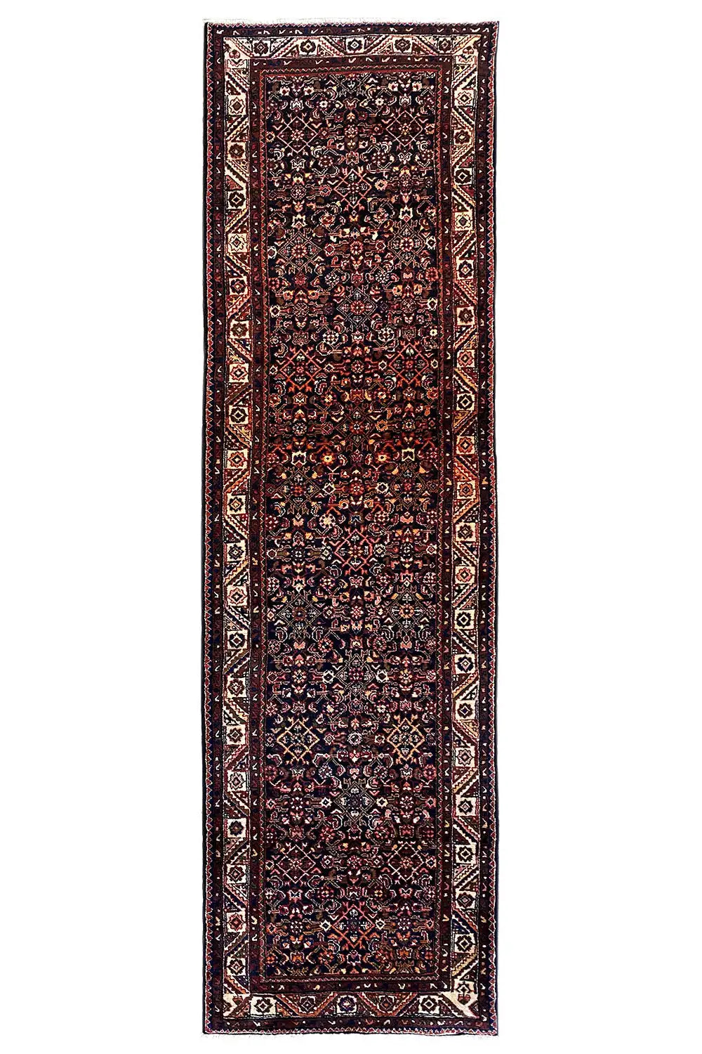 Hamadan runner, narrow rectangular rug with an all-over ornamental pattern and decorative borders