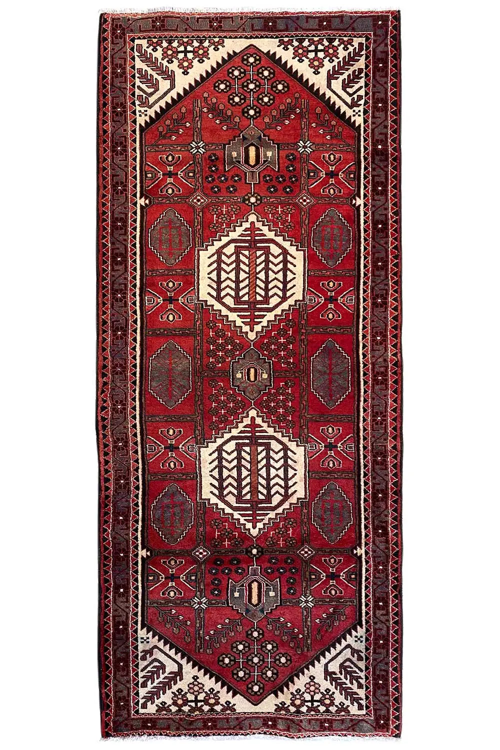 Hamadan runner, red Oriental pattern with decorative border, rectangular, 294x115 cm