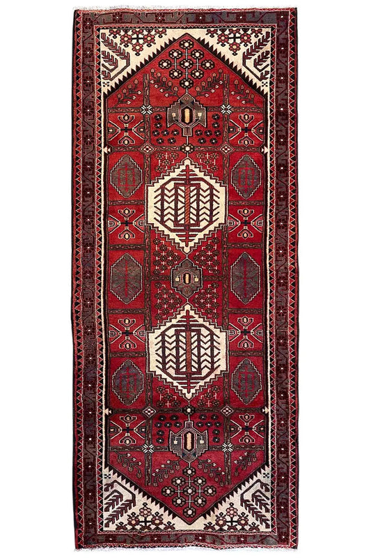 Hamadan runner, red Oriental pattern with decorative border, rectangular, 294x115 cm