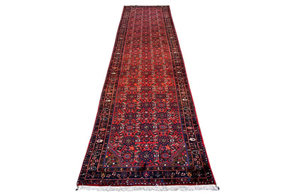 Hamadan runner 423x108 cm, red carpet runner with decorative border