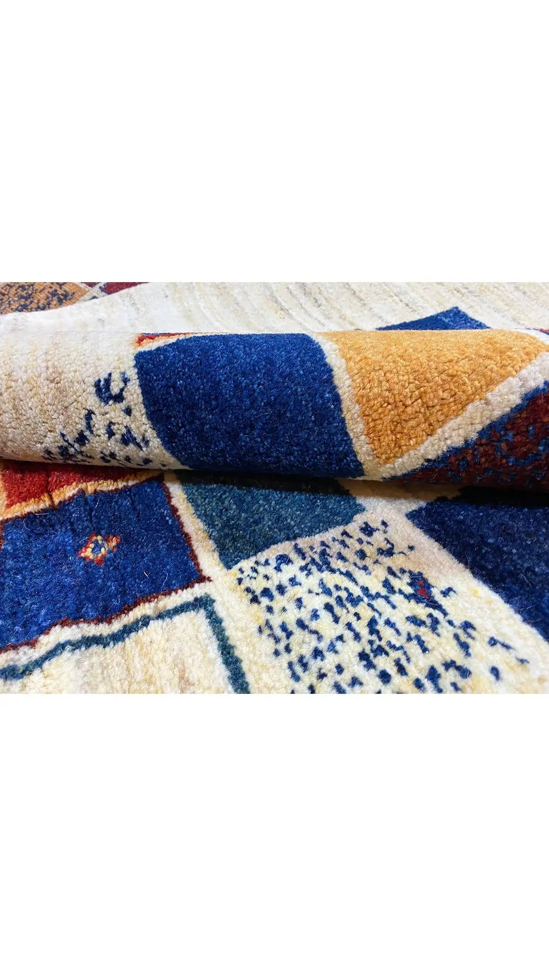 Gabbeh rug, rolled pile with a blue-red checkered pattern and fringes