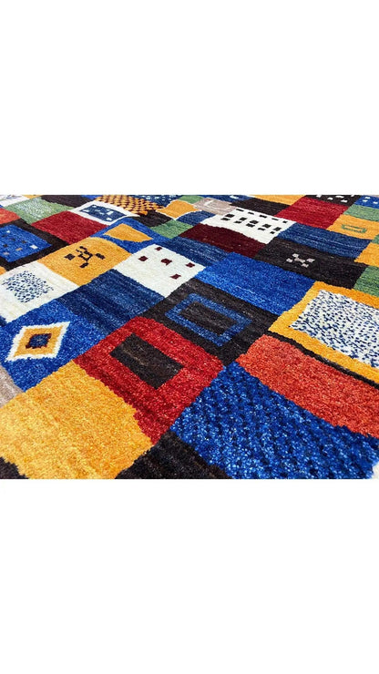 Gabbeh rug 194x140 cm with colorful patchwork square pattern