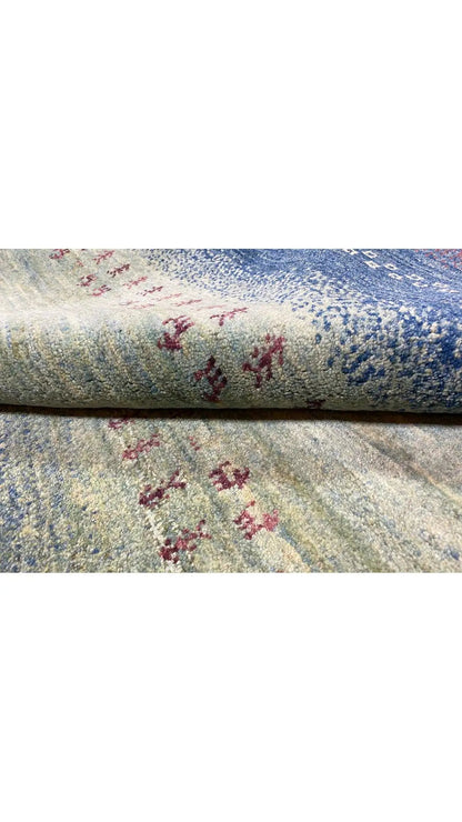 Gabbeh rug 200x148 cm: folded edge with a multicolored cream pattern