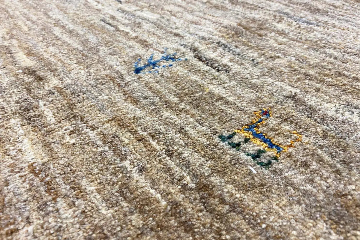 Gabbeh rug 264x206 cm, beige pile with blue flecks