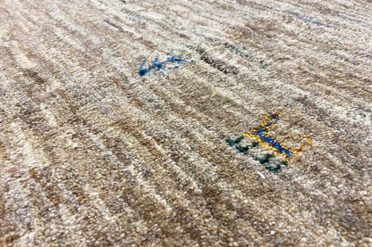 Gabbeh rug 264x206 cm, beige pile with blue flecks