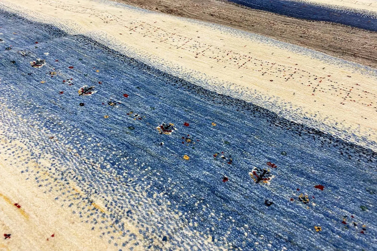 Gabbeh-Lori rug 253×193 cm, blue-beige with a fine dot pattern