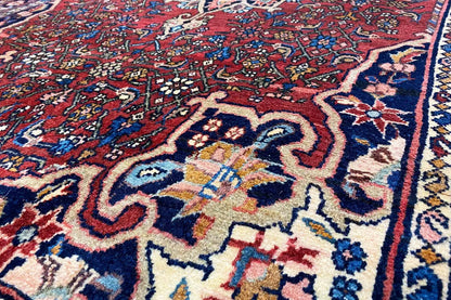 Hamadan rug: colorful ornamental pattern in red, blue, and beige