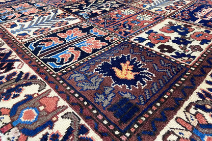 Bakhtiari rug 204x142 cm with patterned tiles in blue, red, and beige
