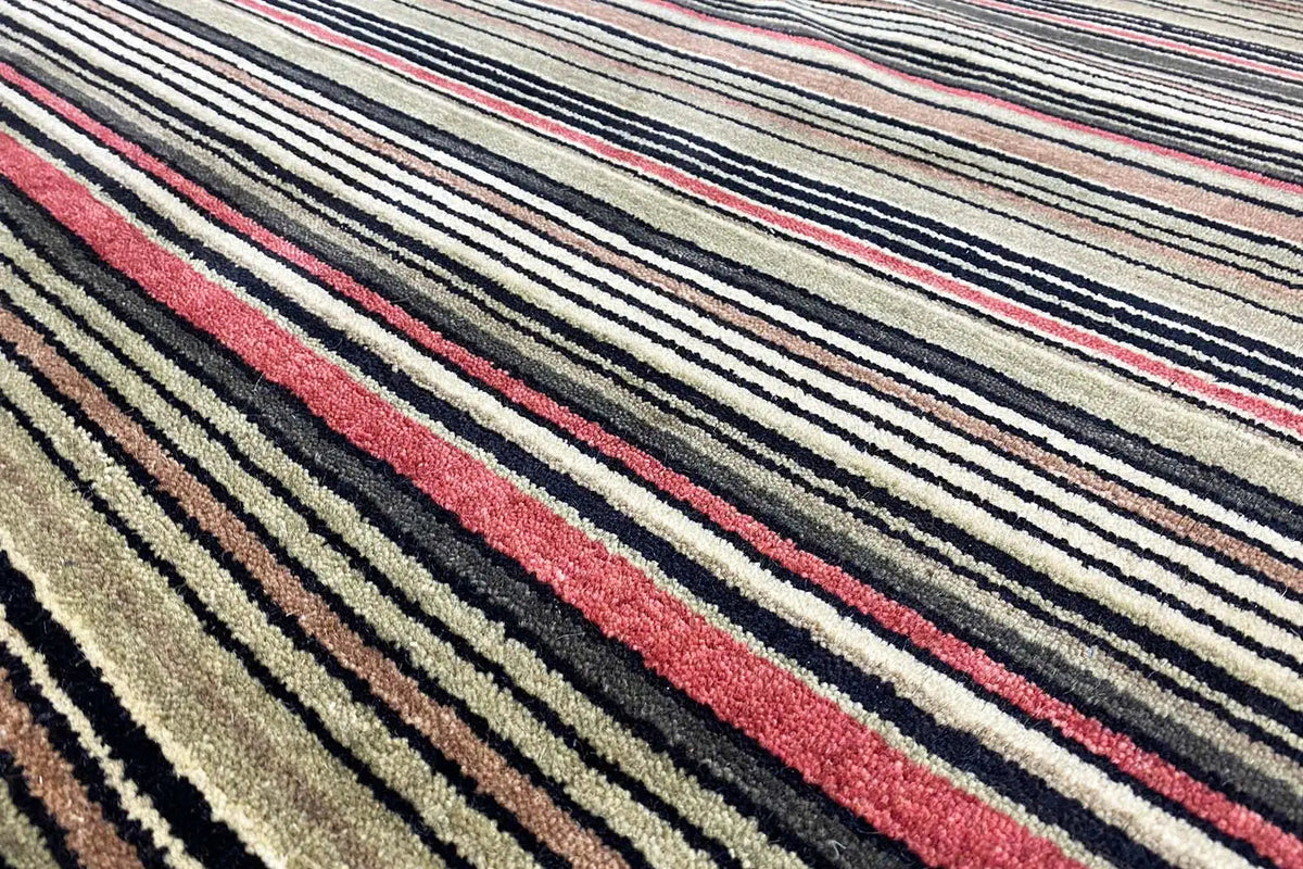 Gabbeh rug with multicolored stripes, woven surface, detailed view