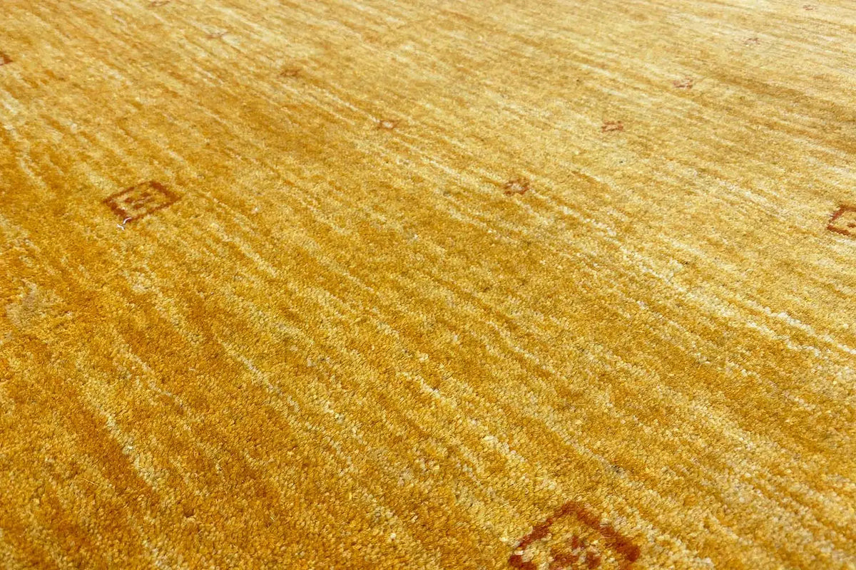 Gabbeh rug 185x138 cm: yellow pile texture with fine, short lines