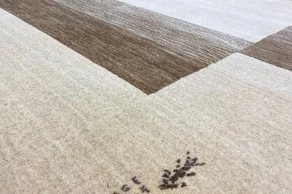 Gabbeh rug with geometric bands, light beige and brown, short pile, 200x150 cm