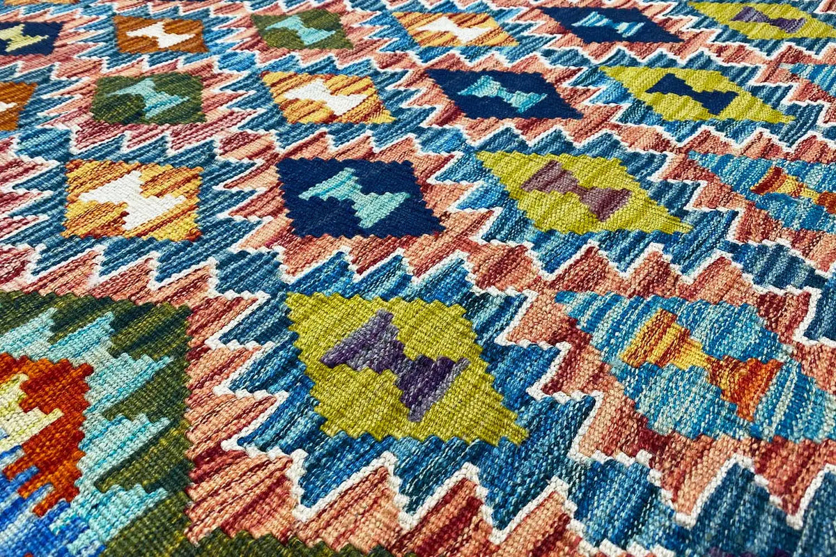 Afghan kilim rug 150x102 cm with colorful tribal zigzag pattern