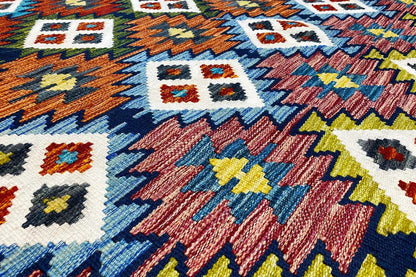 Kilim Afghan rug with a geometric pattern, multicolored