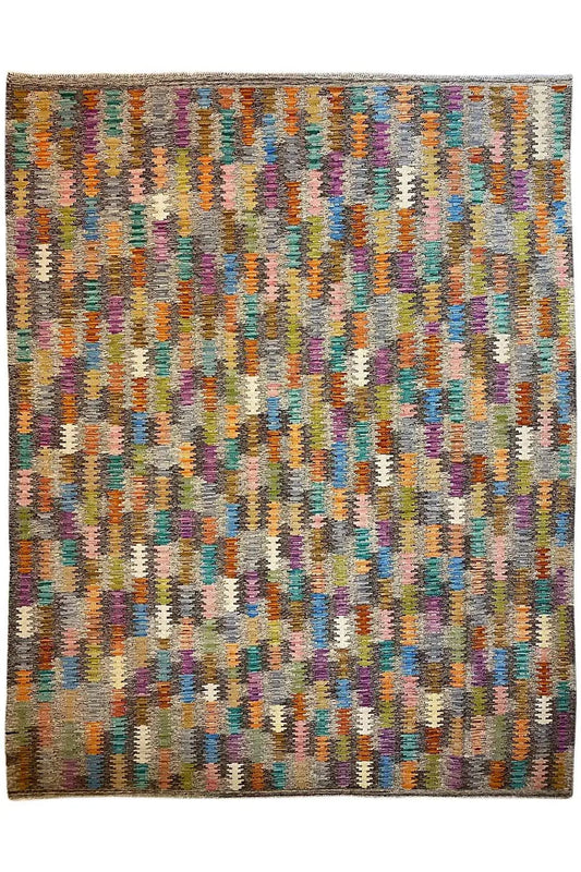 Kilim rug with a colorful pattern and border all around, rectangular