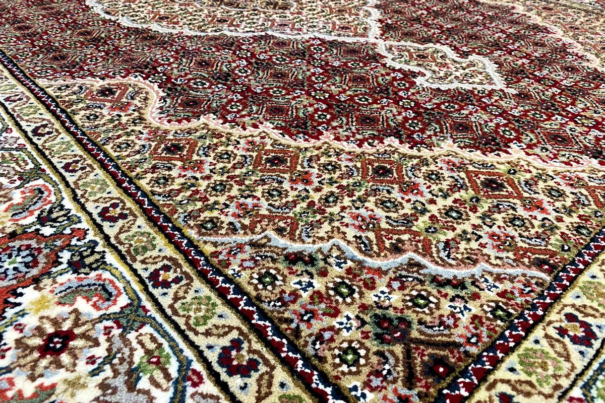 Indo Tabriz rug: detailed borders and floral pattern, multicolored