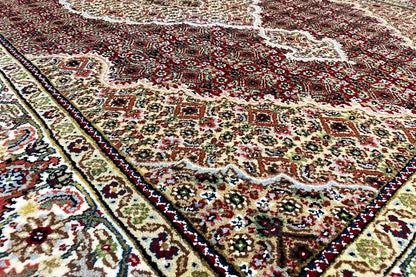 Indo Tabriz rug: detailed borders and floral pattern, multicolored