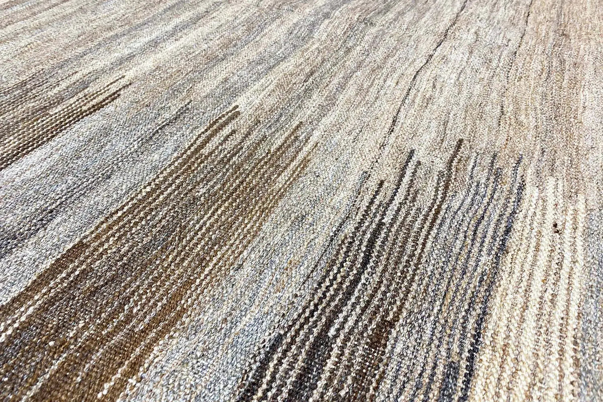 Kilim Qashqai rug with a fine pattern, beige-gray and brown lines