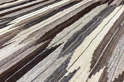 Kilim Qashqai rug with a striped pattern in beige, gray, and dark brown