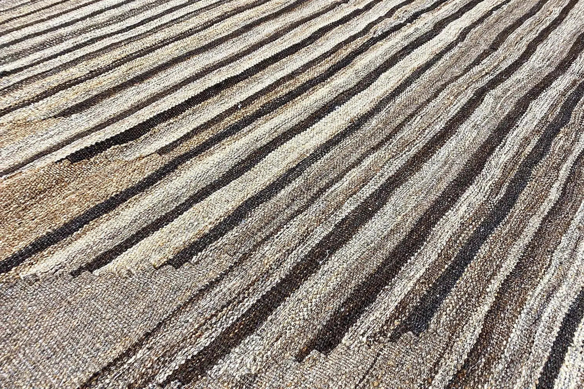 Qashqai kilim rug, striped pattern in beige and dark brown, 192x151 cm