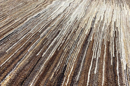 Kilim rug with fine brown and beige stripes, dense woven surface