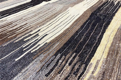 Kilim rug with multicolored stripes, black-gray-beige, densely woven
