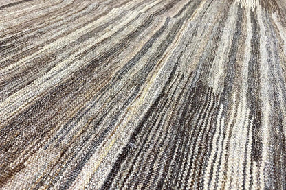 Kilim rug with fine, diagonal stripes in beige, brown, and dark gray